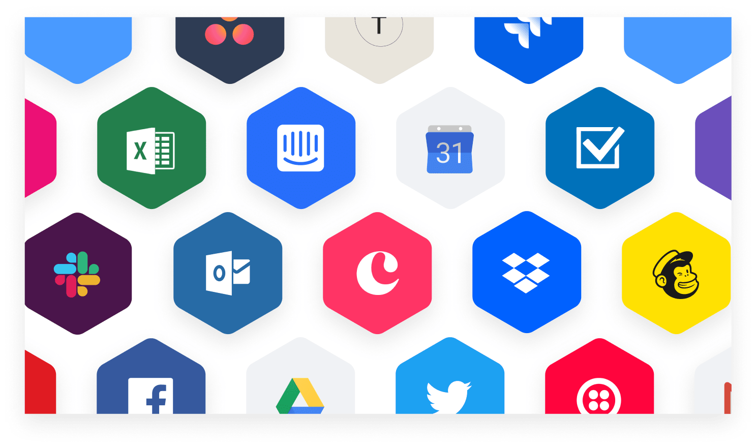 logos of different companies monday.com integrates with, like Facebook, Slack, Twitter, etc.