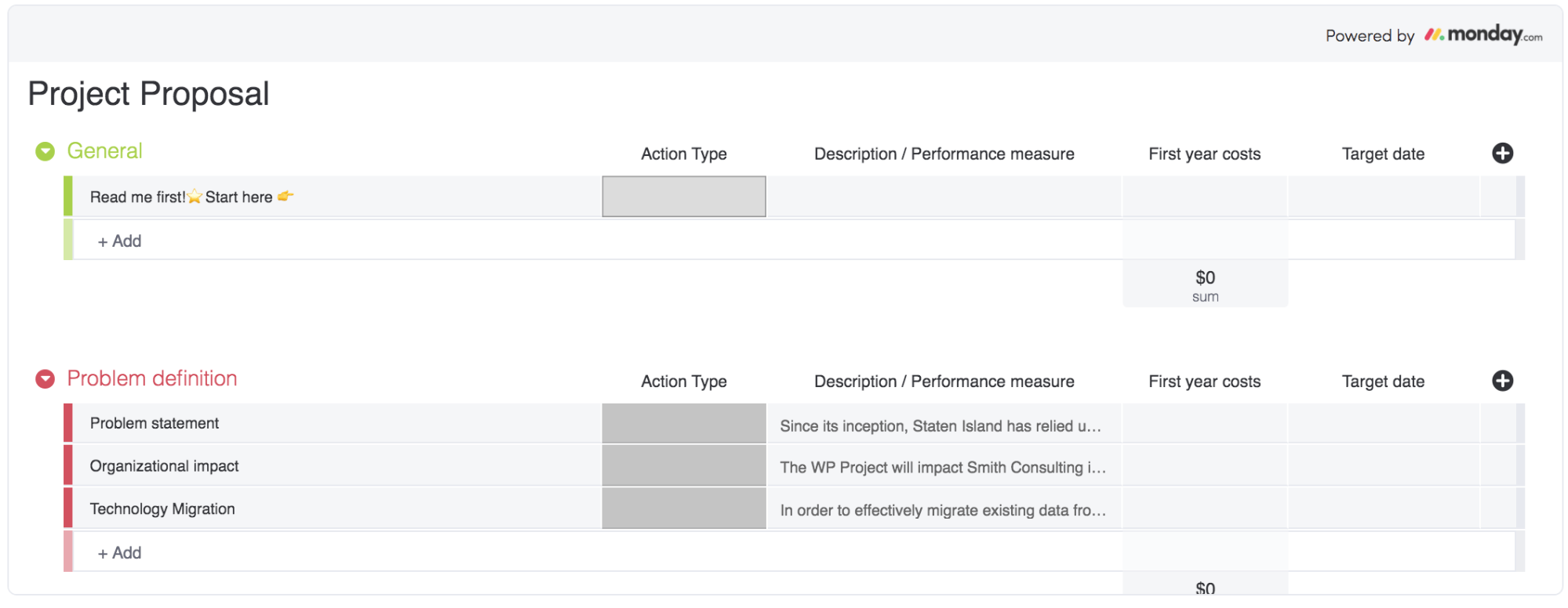 Project Proposal template from monday.com