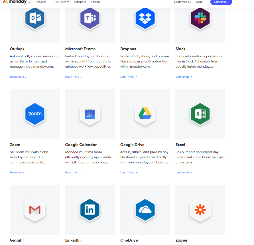 monday.com integrates with Outlook, Microsoft Teams, Dropbox etc.