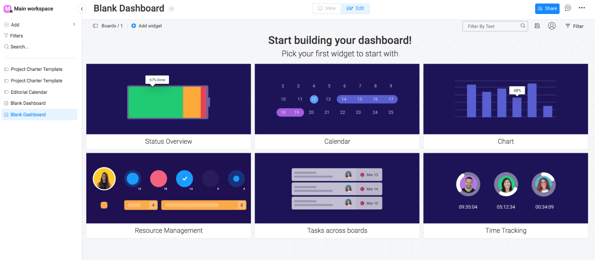 screenshot of building a monday.com dashboard