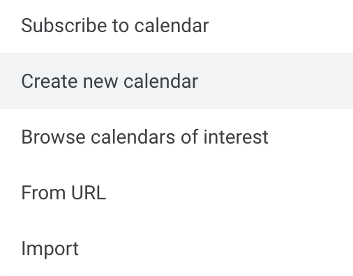 screenshot of how to create a new calendar in Google calendar