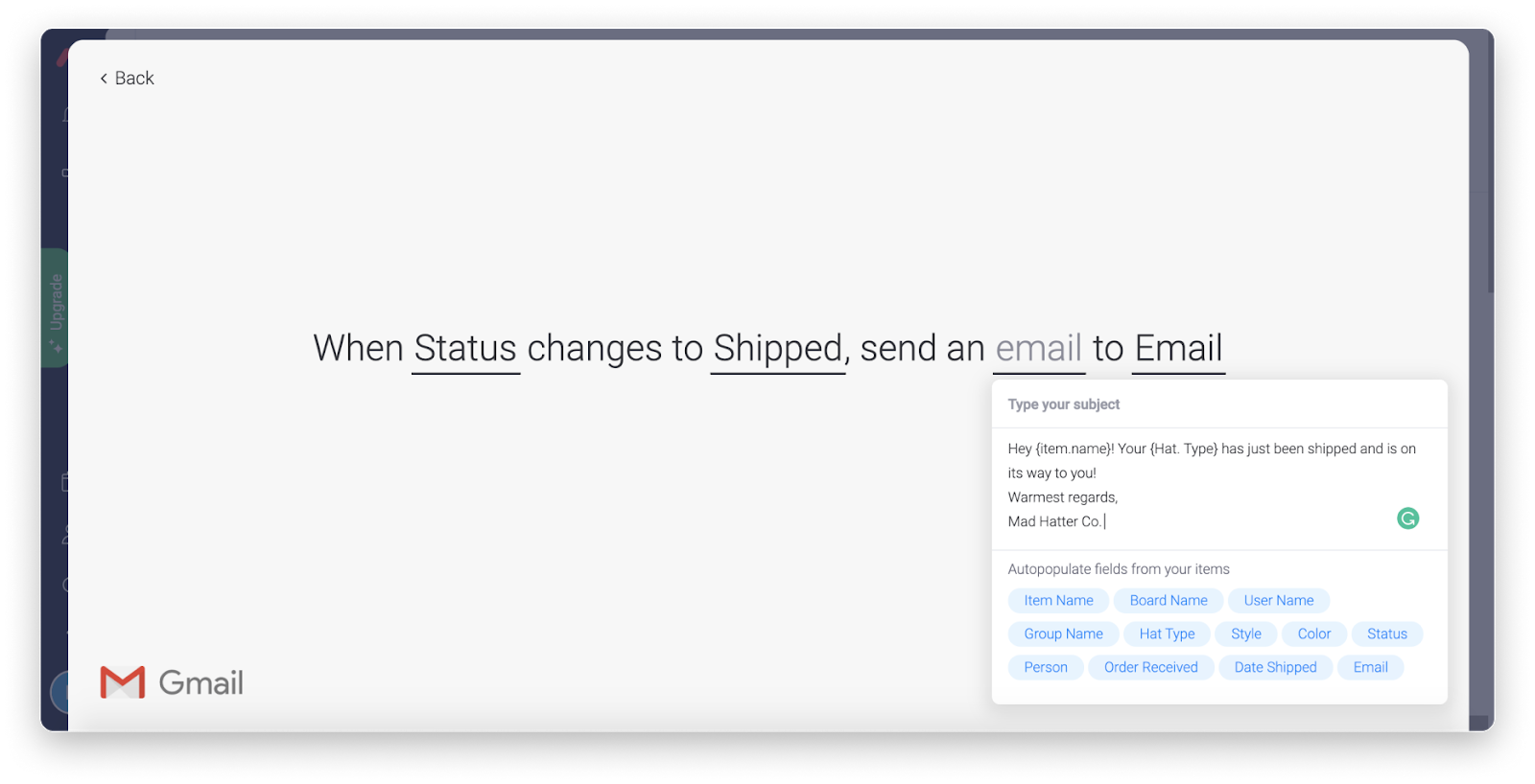 screenshot of customer communications in monday.com