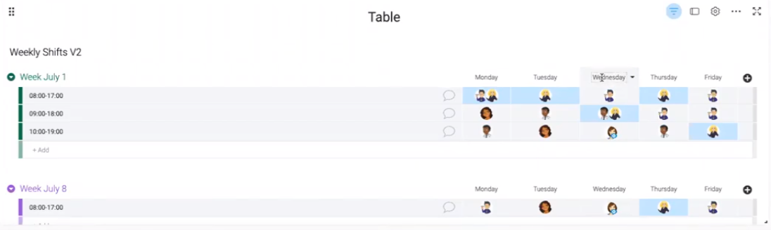 Screenshot from monday.com showing the Table Widget.