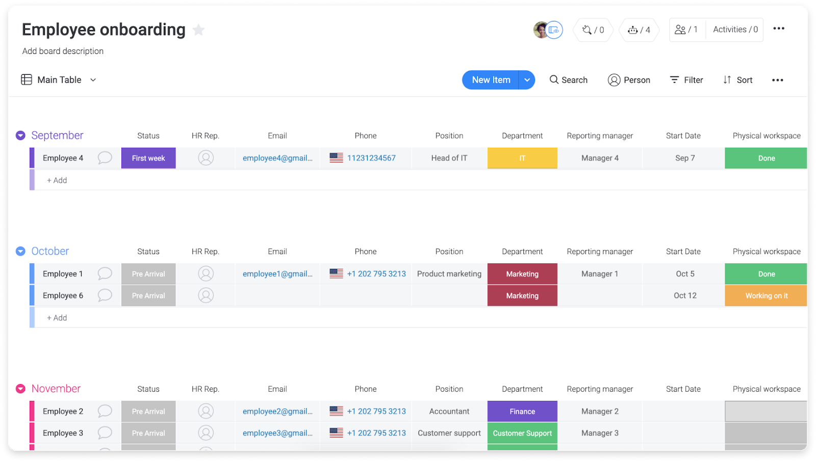 screenshot of a monday.com board for onboarding