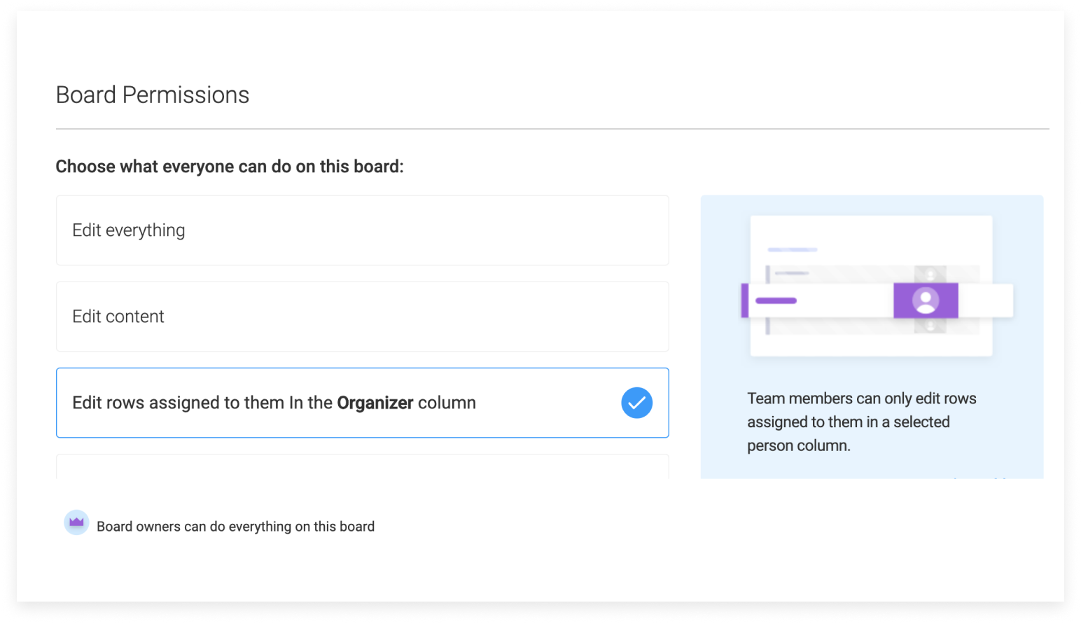 screenshot of user permissions in monday.com