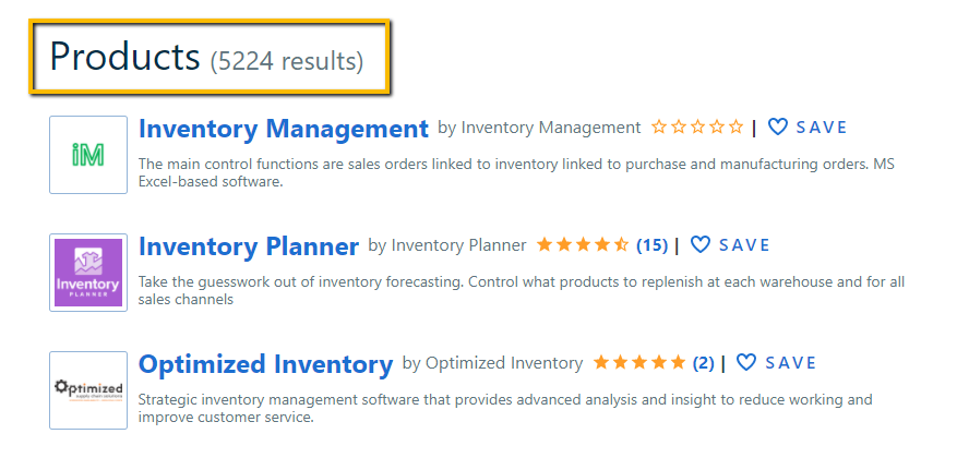 Capterra's listing on inventory management software