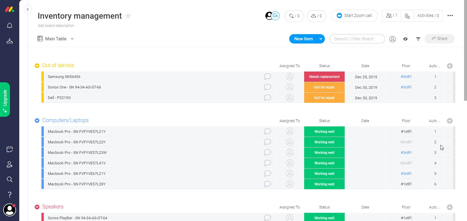 monday.com's inventory management template screenshot