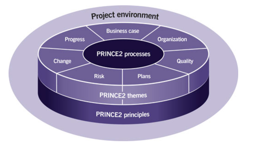 image showing the Prince2 ecosystem of processes, themes, and principles