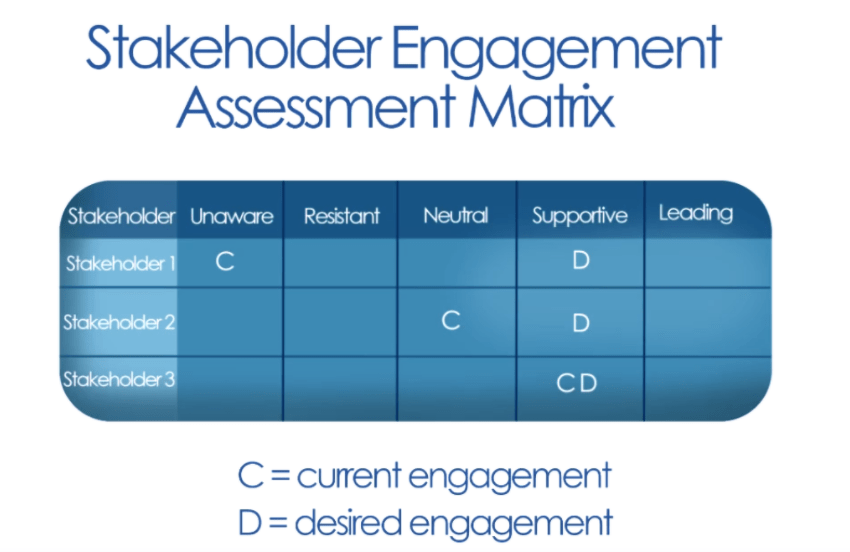 Stakeholders Engagement Assessment Matrix example image showing example stakeholders engagement assessment matrix