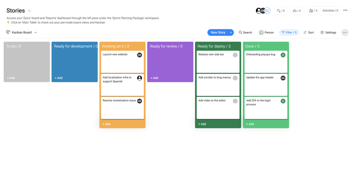 sample Kanban Board with multiple projects in motion