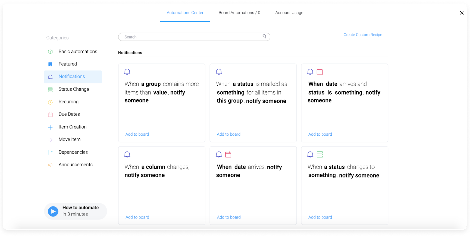 Automate your reminders using monday.com screenshot of monday.com's automation feature that allows you to notify others when something changes