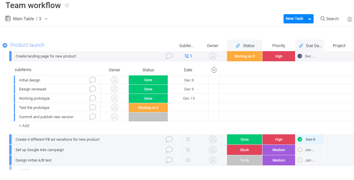 Team workflow in monday.com