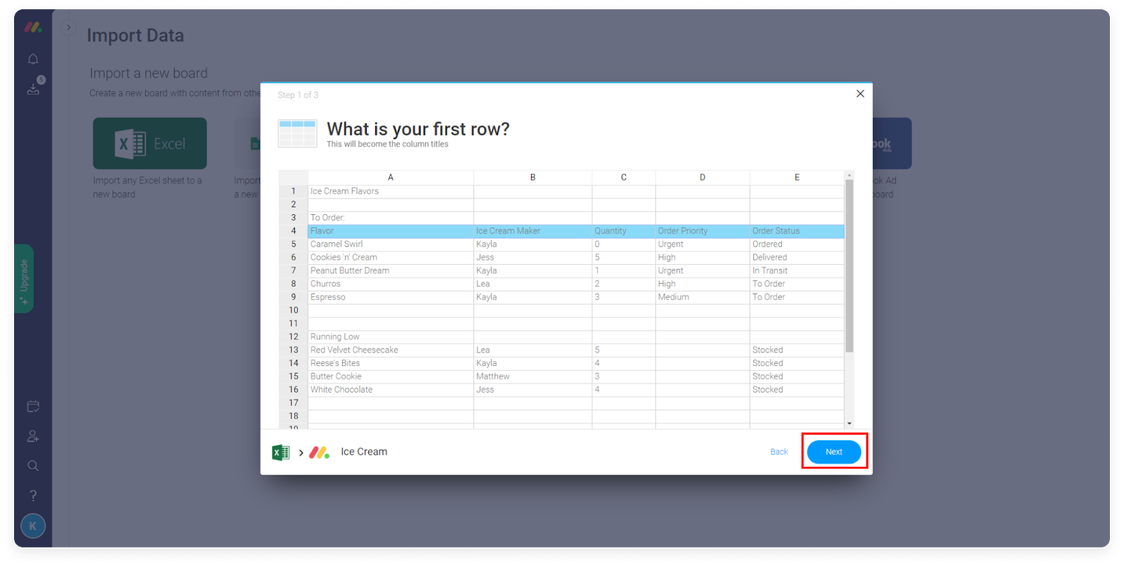 importing and exporting financial data on monday.com