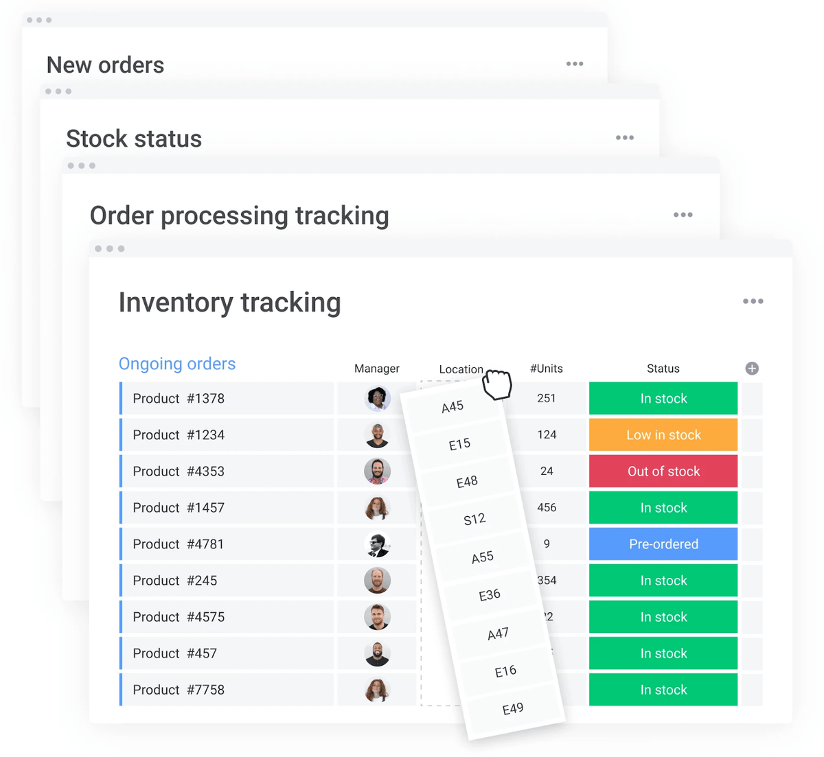 Visual representation of an inventory workflow