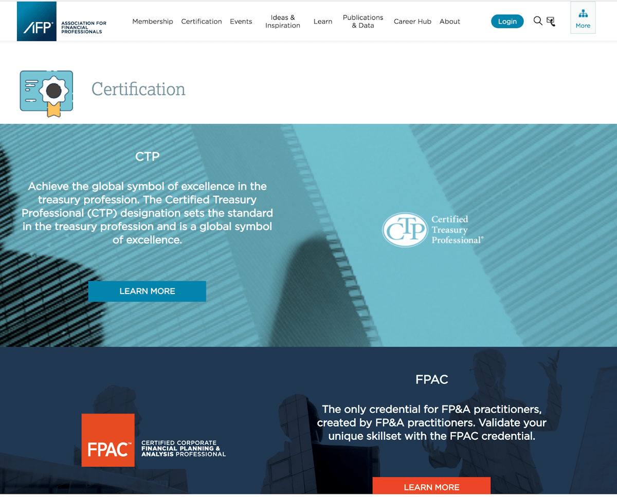 Screenshot of CTP certification page on AFP website.