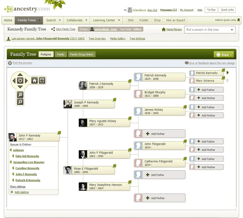 A family tree on ancestry.com