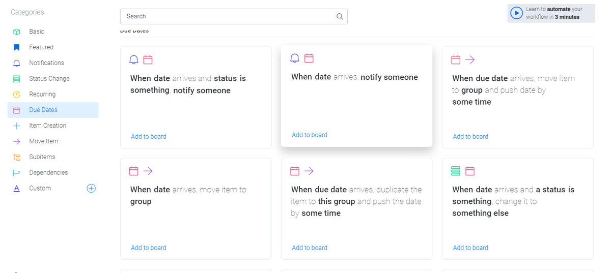 Pre-made automations Choosing an online planner automation