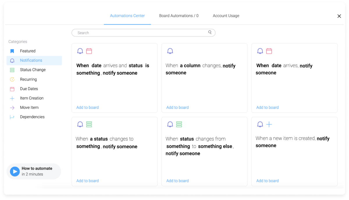 monday.com allows users to create automations in their workflow