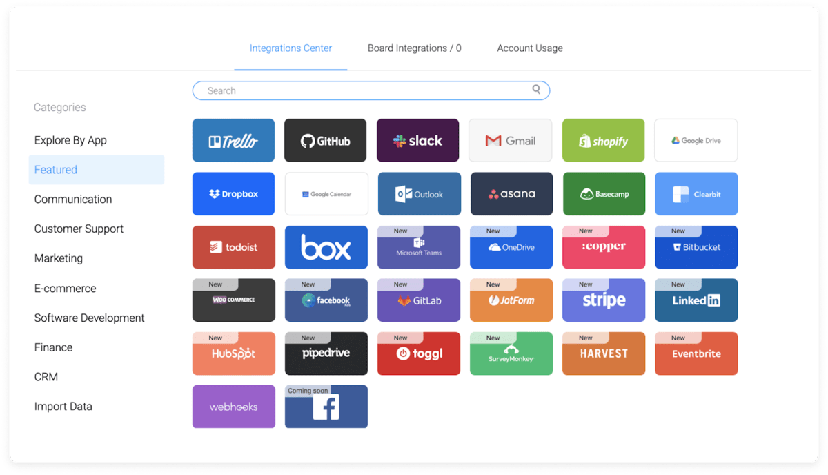 monday.com integrates with over 50 external platforms