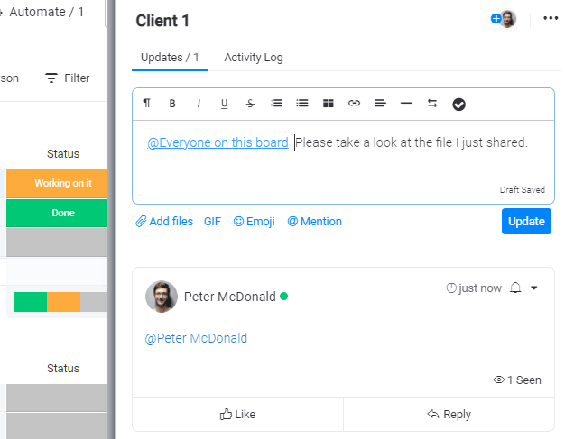 monday.com updates monday.com's collaboration features, including comments and updates