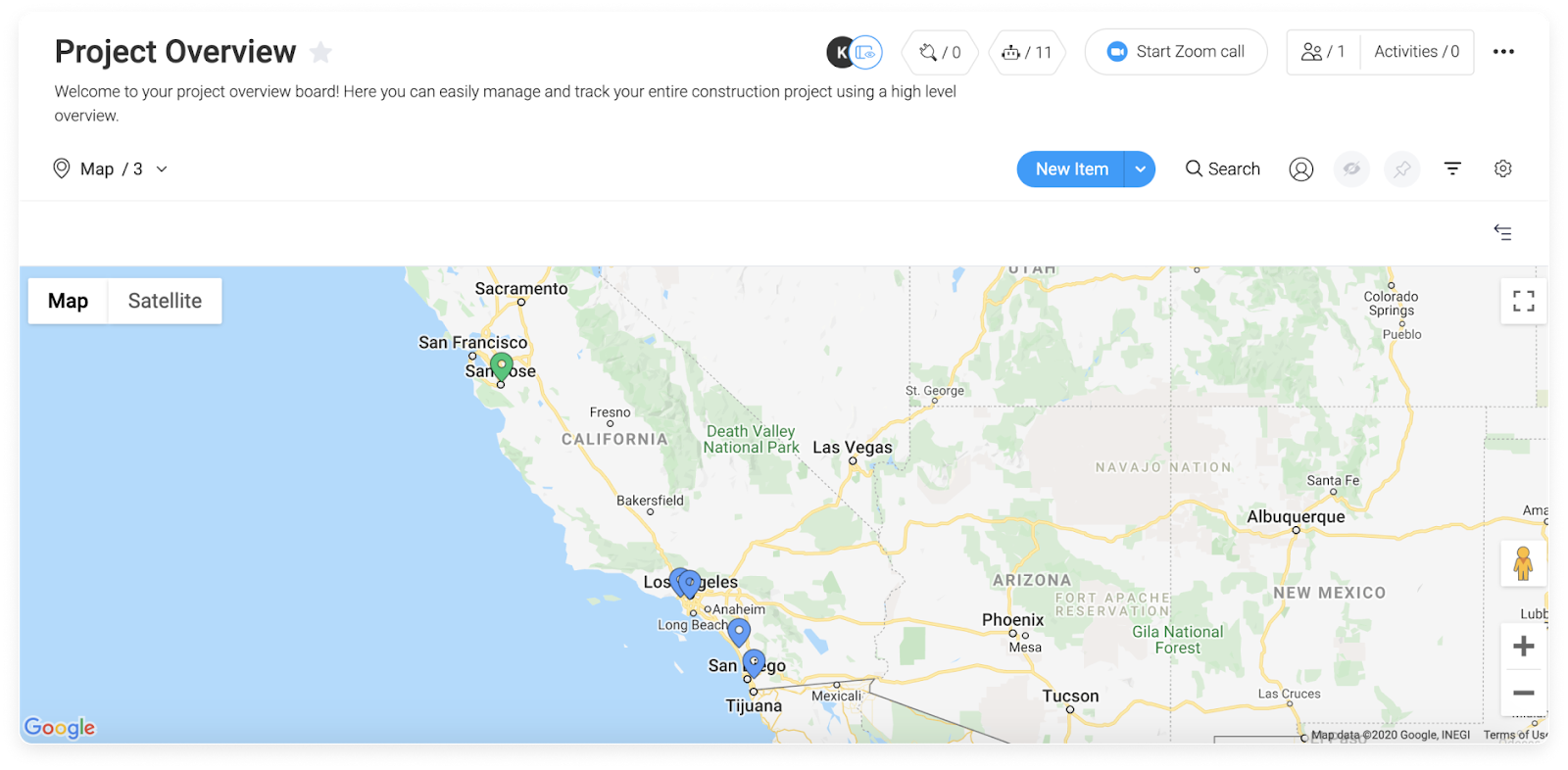 monday.com allows users to view their project locations