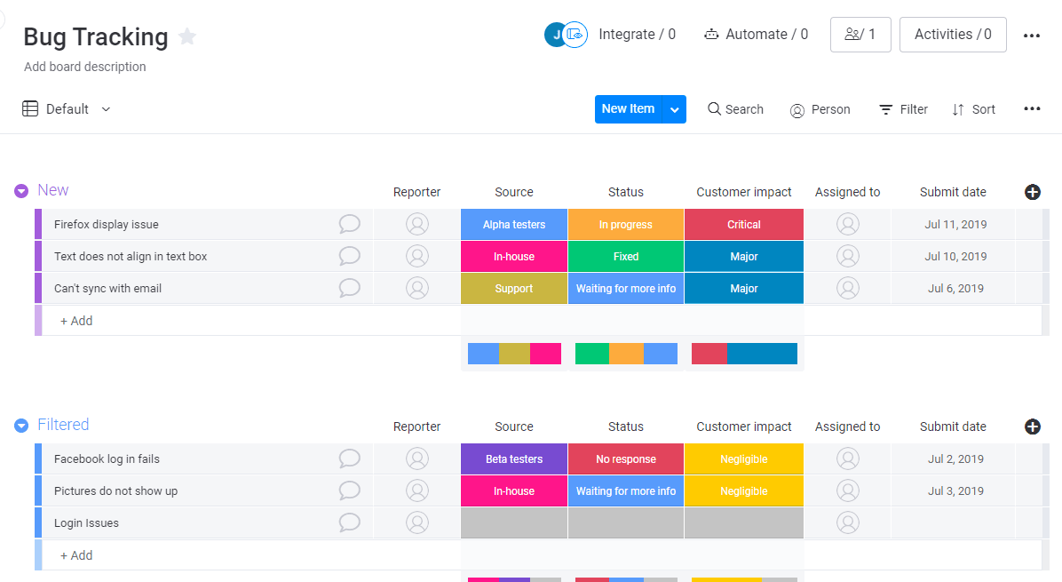 centralized issue management on monday.com