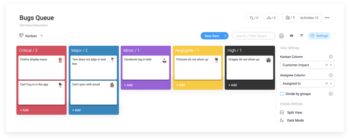 a customizable bug queue workflow on monday.com