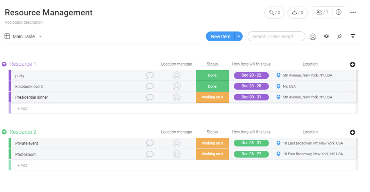 Managing project resources in monday.com