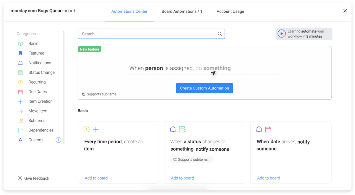 Some of monday.com's automation recipes