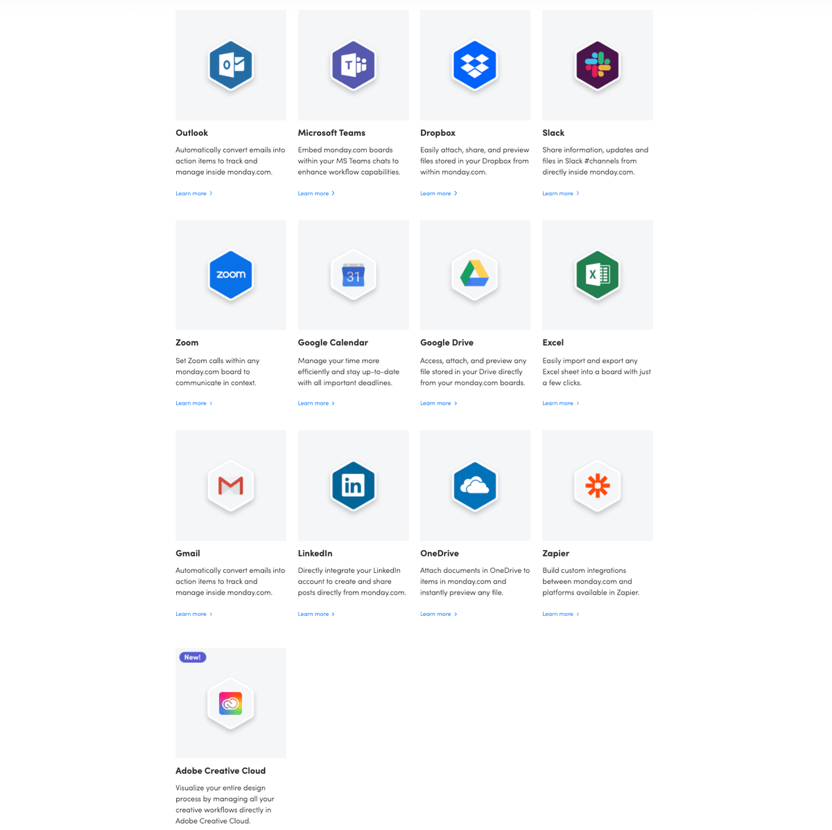 monday.com integrations Some of monday.com's integrations with leading business software